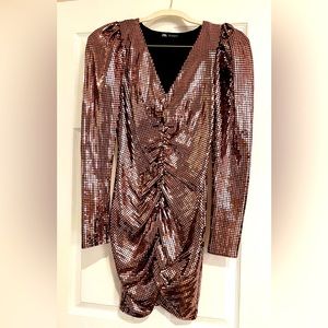 Zara Festive Holiday Mini Dress in Rose Gold